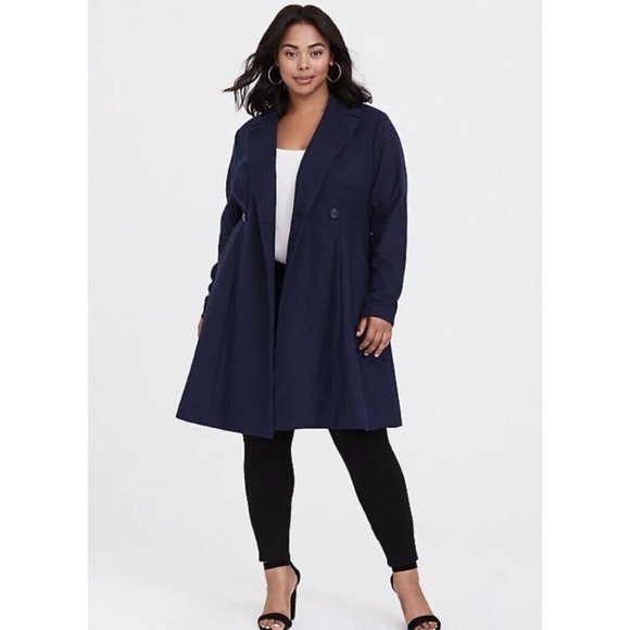 Outlander Swing‎ Coat Women's 6X Navy Blue Rayon Stretch Double Breasted 7424 - Picture 2 of 13